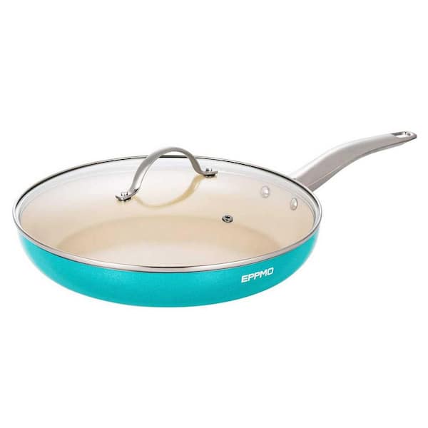 EPPMO 12 in. Ceramic Aluminum Nonstick Frying Pan in Blue with Lid  EM-C2001-5 - The Home Depot