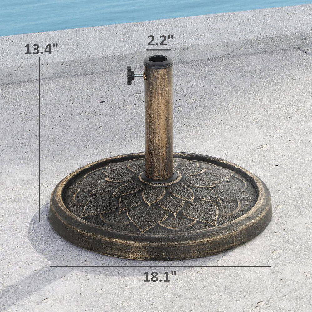 Bronze Round Concrete Patio Umbrella Base with Lotus Design