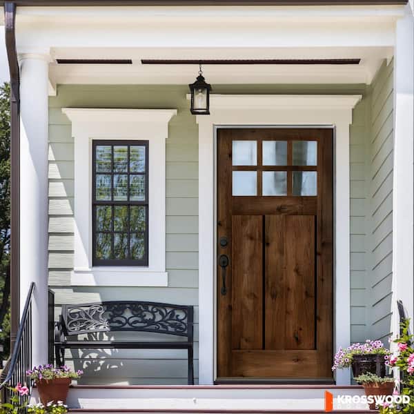36in.x80in. Alder RH 6-Lite Clear Glass Provincial Stain Wood AssemblyRequired Front Door Kit w/QuickAssembleJamb