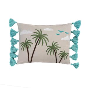 Beach Days Natural Palm Tassel 14 in. x 18 in. Throw Pillow