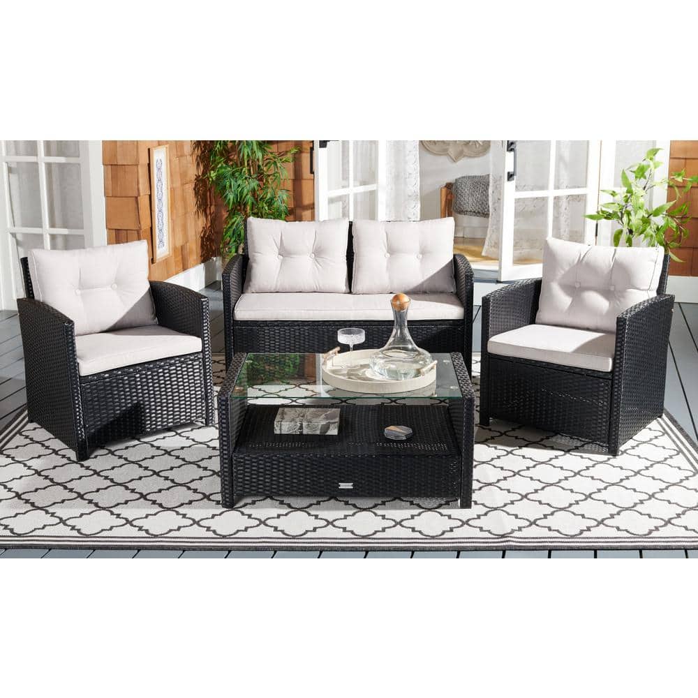 Vellor Black and Light Grey Wicker 4-Piece Patio Conversation Set