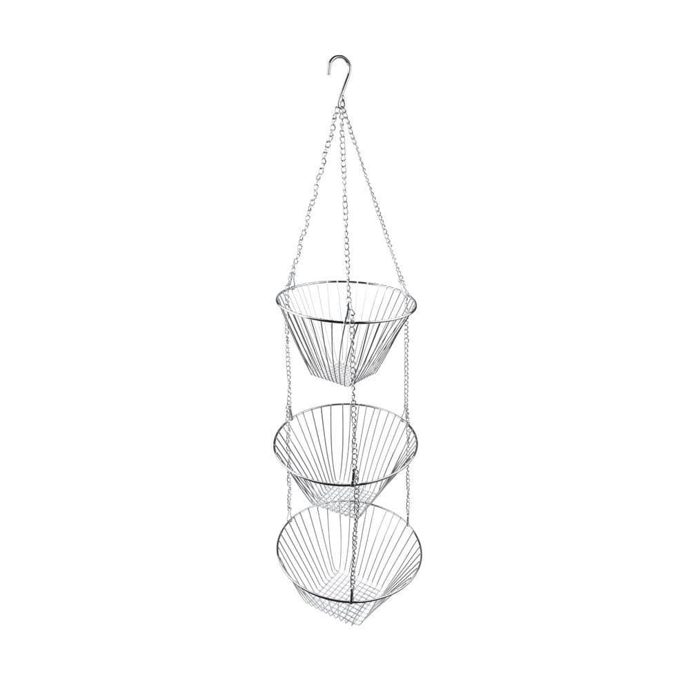 Chrome Three Tier Hanging Baskets for Kitchen Storage