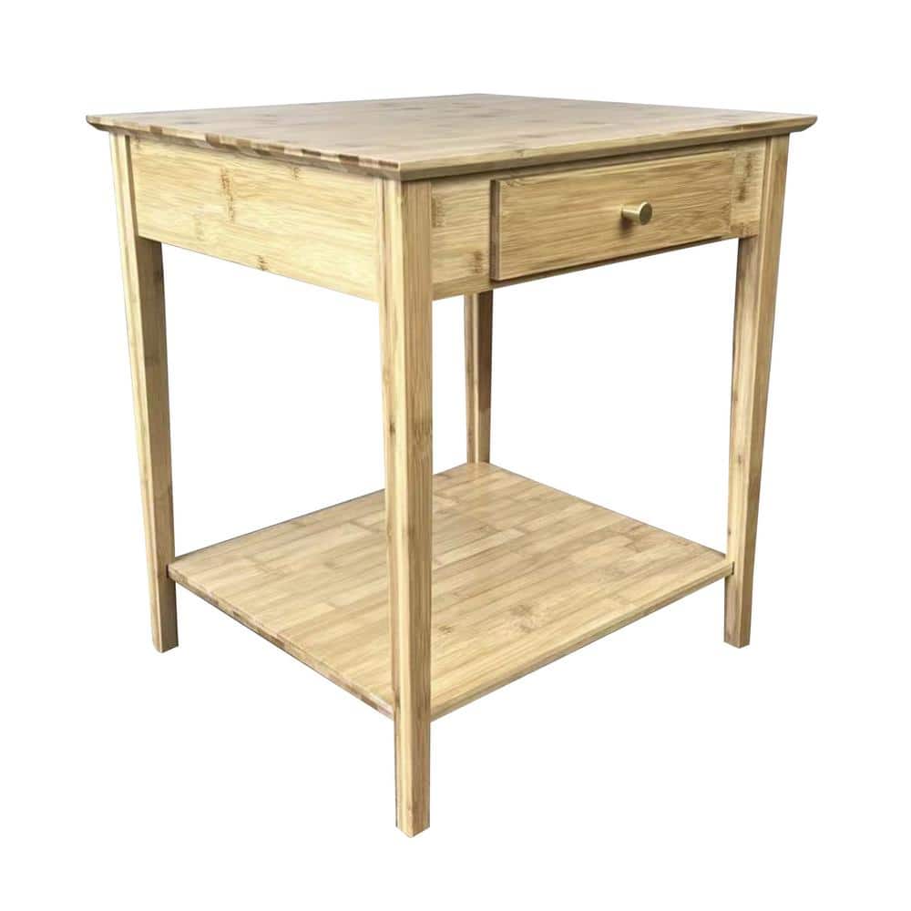 Natural Bamboo End Table with Drawer and Shelf