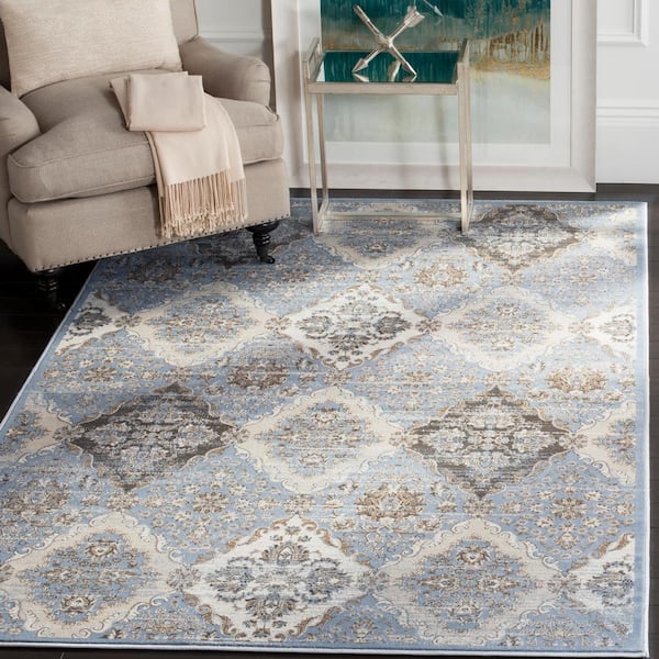 Vintage Light Blue/Ivory 7 ft. x 9 ft. Floral Area Rug