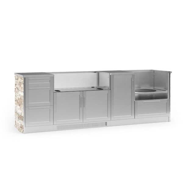 NewAge Products Signature Series 107.16 in. x 25.5 in. x 37 in. 8-Piece Outdoor Kitchen Cabinet Set with Kamado and 40 in. Grill Cabinet