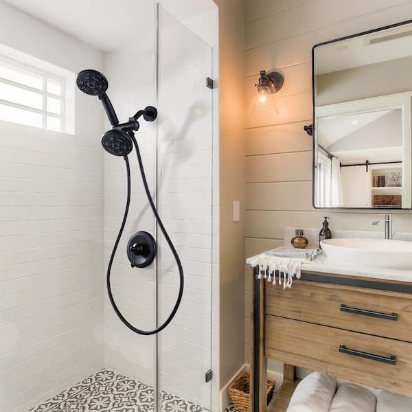 7-spray 4 in. Wall Mount Dual Shower Head and Handheld Shower Head 1.8 GPM in Matte Black