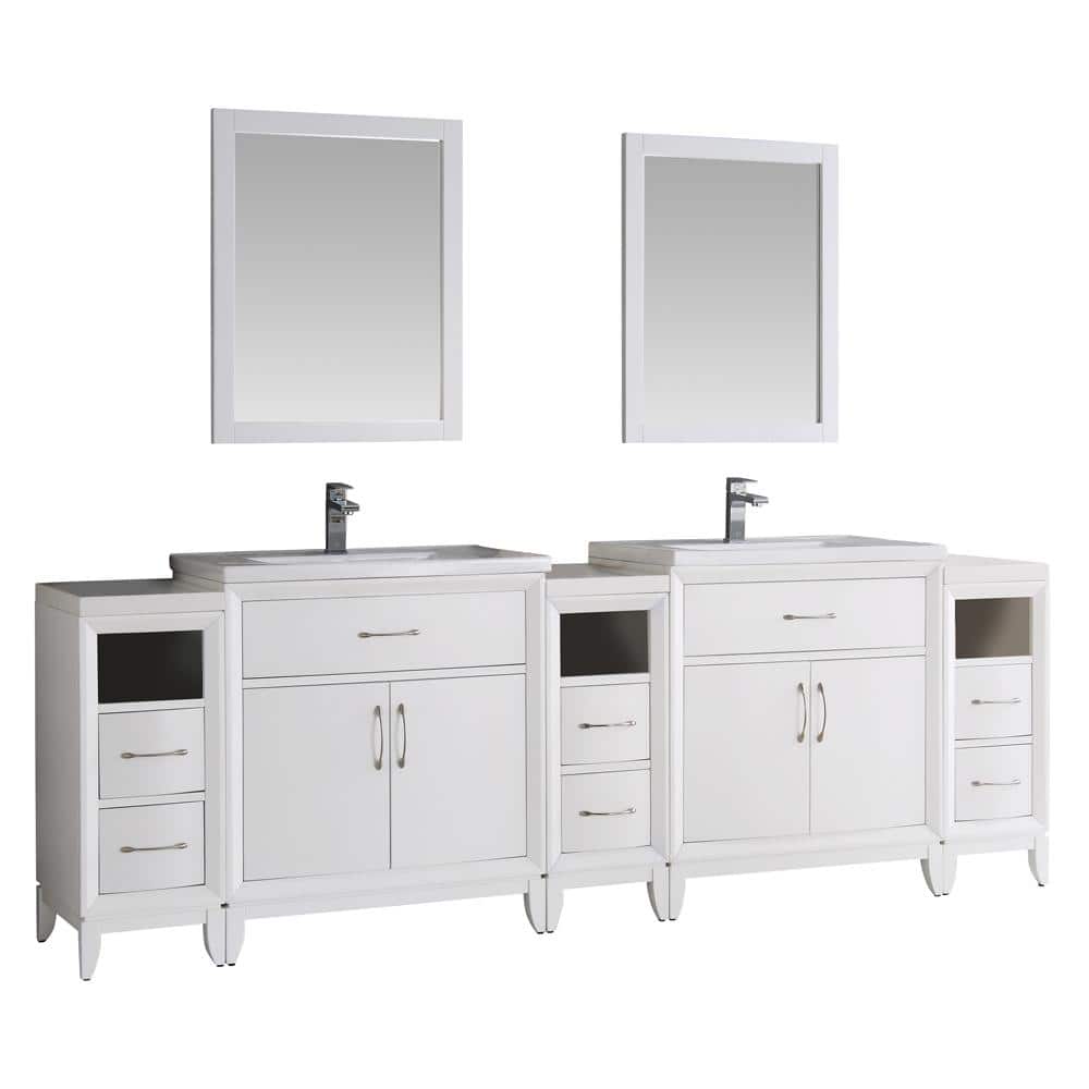 Fresca Cambridge 96 in. Vanity in White with Porcelain Vanity Top in
