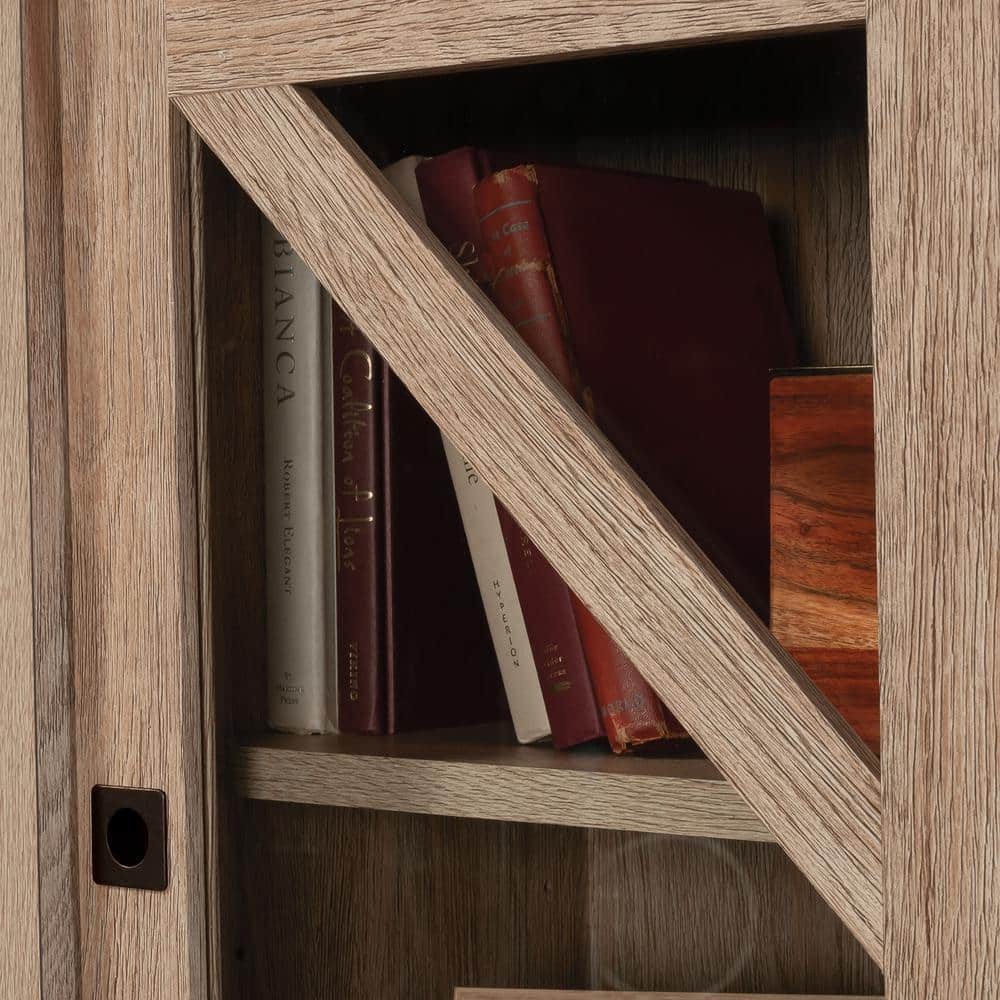 Brushed Oak China Cabinet with Safety-Tempered Glass Doors