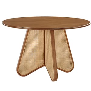 Lecce Rattan Walnut Wood 48 in. L 4 Legs Dining Table (Seats 4)