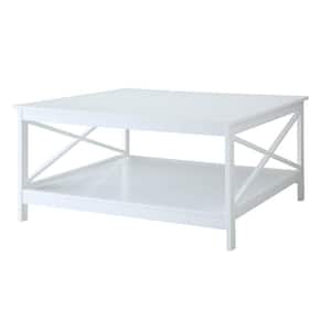 Oxford 36 in. White Medium Square Wood Coffee Table with Shelf