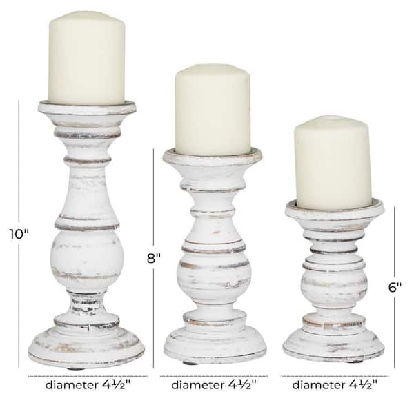 White Mango Wood Turned Style Pillar Candle Holder (Set of 3)