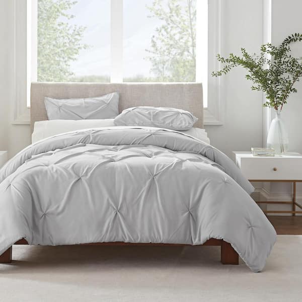 Serta Simply Clean 2-Piece Grey Pleated Microfiber Twin XL Comforter Set