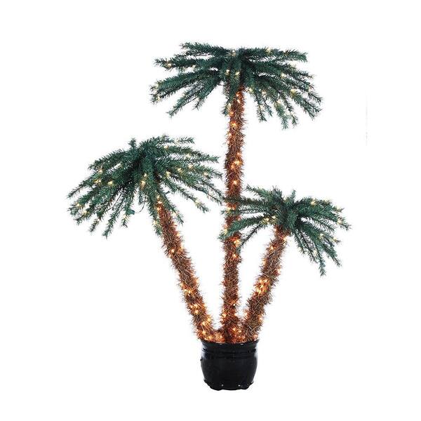 Sterling 3, 4 and 5 ft. Pre-Lit Palm Tree Grouping in Black Pot