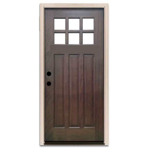 Steves & Sons 36 in. x 80 in. Craftsman 6 Lite Stained Mahogany Wood Prehung Front Door