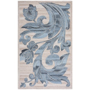 Abstract Beige/Blue 4 ft. x 6 ft. Oversized Floral Area Rug