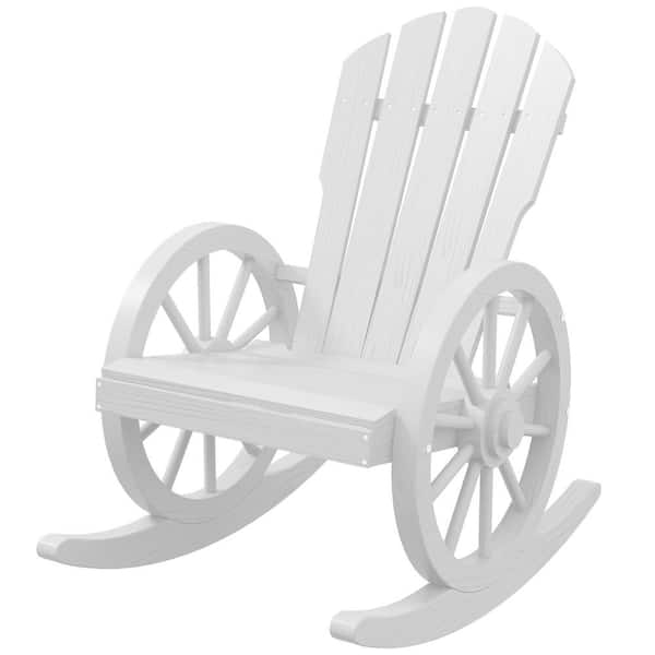Oyezvary Adirondack Style Solid Fir Wood Outdoor Rocking Chair with High Slatted Backrest, Curve Seat and Wheel-Shaped Armrest