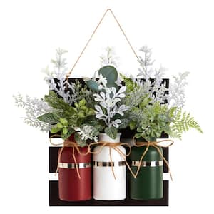 Nearly Natural 20-in Holiday Winter Greenery With Pinecones And Gingham  Plaid Bow Table Artificial Christmas Arrangement : Target