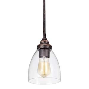 Concord Traditional 1-Light Antique Copper Modern Farmhouse Mini Pendant with Bell Shaped Clear Glass