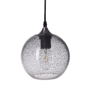 7 in. W x 7 in. H 1-Light Nickel Rustic Seeded Hand Blown Glass Pendant Light with Clear Glass Shade