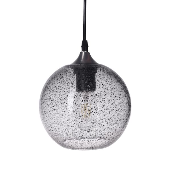 Casamotion 7 in. W x 7 in. H 1-Light Nickel Rustic Seeded Hand Blown Glass Pendant Light with Clear Glass Shade