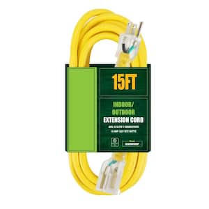 15 ft. 12/3 SJTW Heavy Duty Indoor/Outdoor Extension Cable 1-Conductor with 3-Prong Grounded Plug Lighted End, Yellow