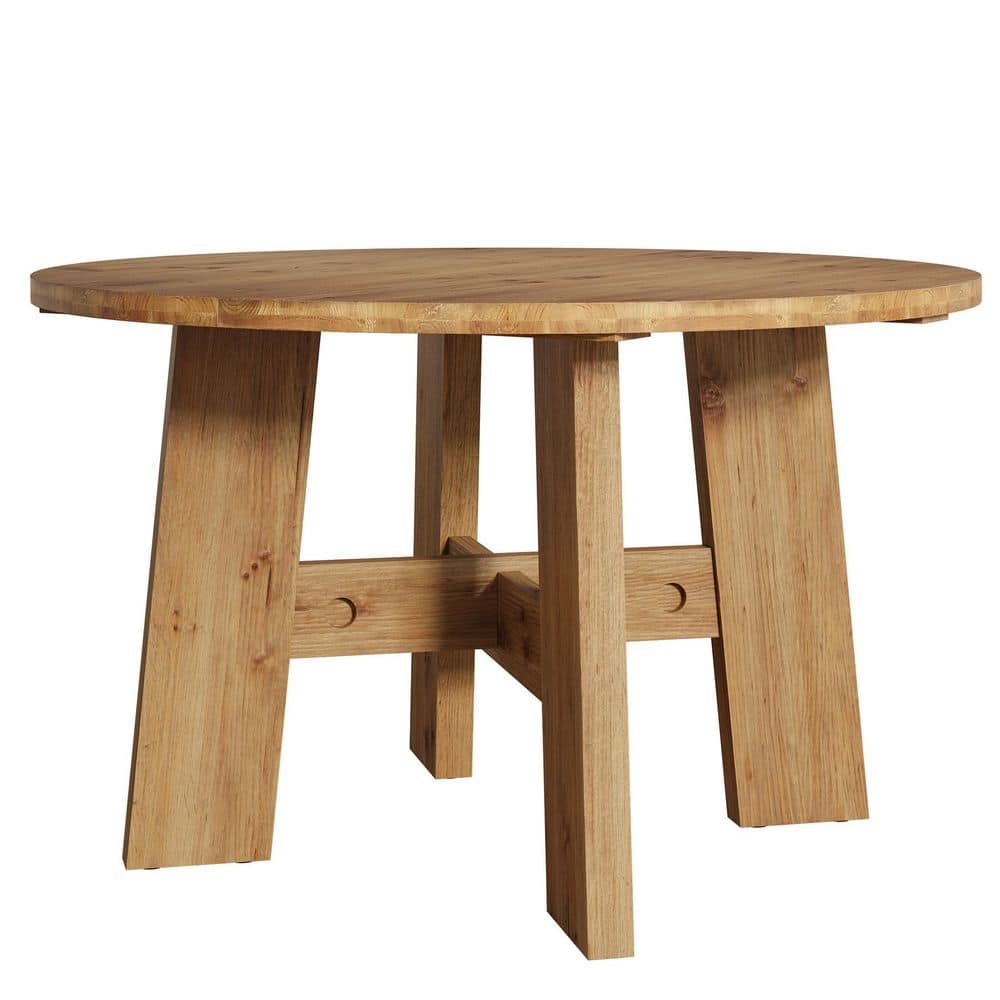 Rustic Brown 47 in. Solid Wood Round 4 Legs Base Dining Table Seats 4-6, Kitchen Table with X Shaped Legs for Home