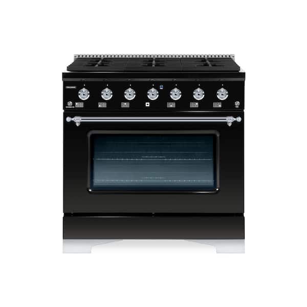 Hallman CLASSICO 36 in. 6 Burner Single Oven Dual Fuel Range with Gas Stove and Electric Oven in Black Stainless steel