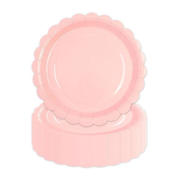 7 in Pink Scalloped Paper Plates Set, 50 Pcs Dessert Plates for Birthday Picnics and Parties Everyday Use