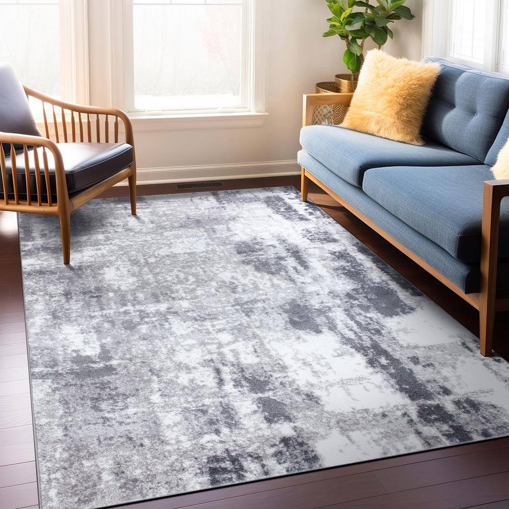 Contemporary Abstract Gray Synthetic 95'' Area Rug