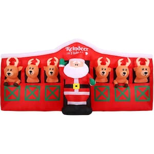 9 ft. Wide Pre-Lit Inflatable Santa in Reindeer Stable
