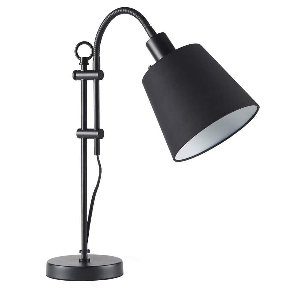 Merra 25 in. Black Adjustable Desk Lamp with Fabric Shade  PTL-2904-00-BNHD-1 - The Home Depot