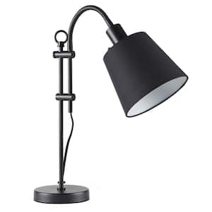 25 in. Black Adjustable Desk Lamp with Fabric Shade