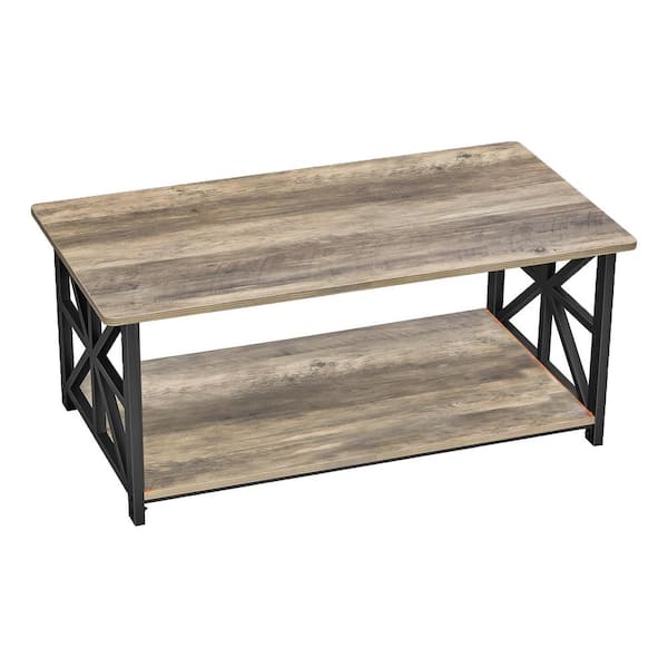 Afoxsos Stylish Gray Rectangle Wood 18.7 in. Outdoor Coffee Table