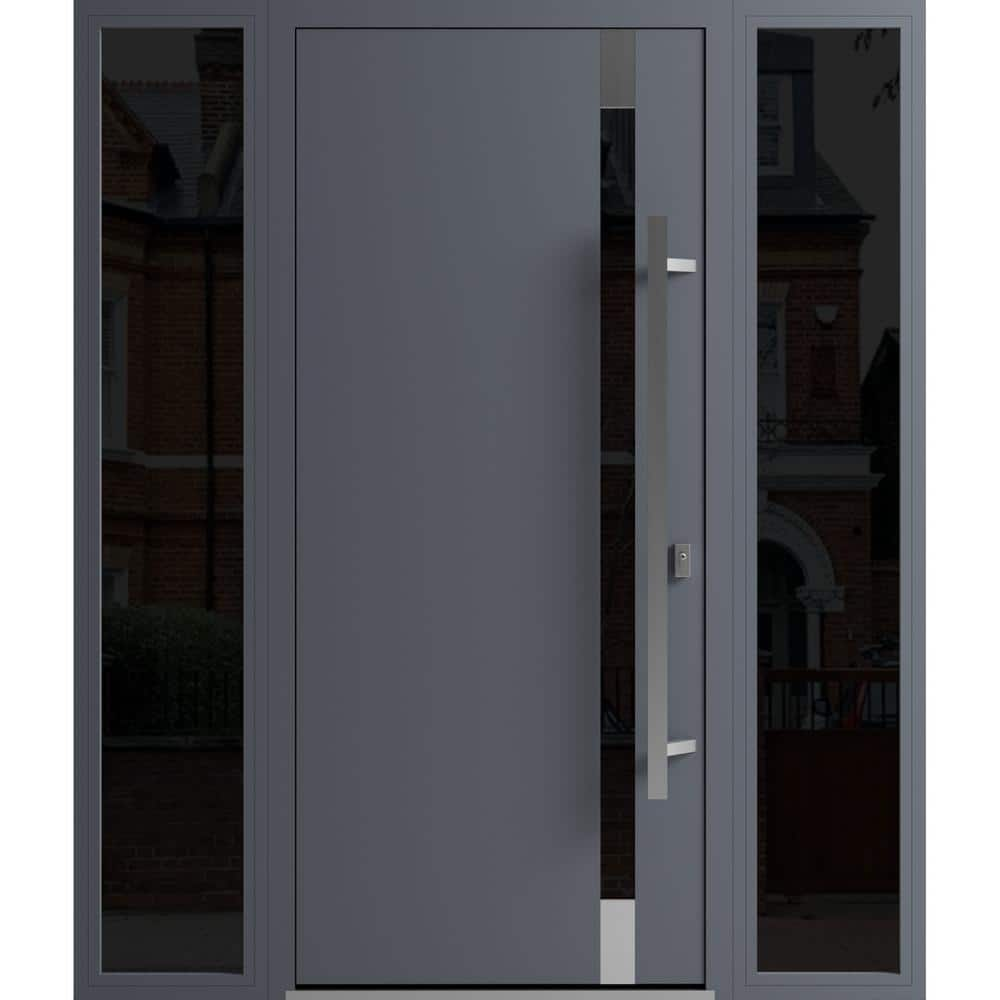 VDOMDOORS 1011 64 In X 80 In Left Hand Inswing 2 Sidelight Tinted Glass Grey Steel Prehung