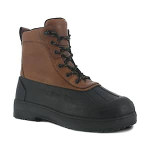 Women's Compound Waterproof Rubber Vamp and Leather Shaft Work Boot - Composite Toe - Black and Brown Size 10.5(W)