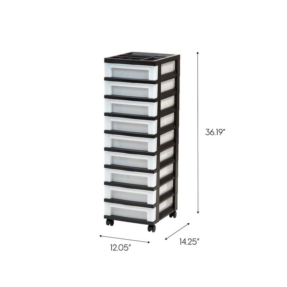 Black 9-Drawer Storage Tower with Organizer Top and Wheels