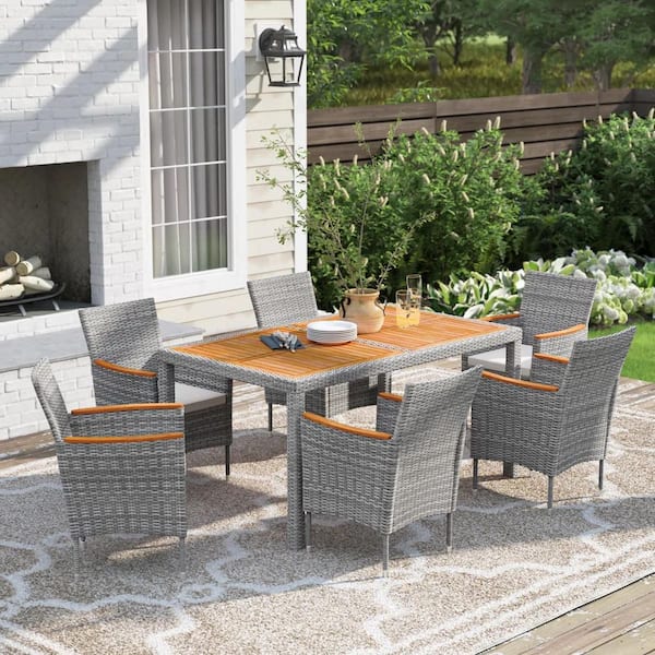 大セール Dietz #76 Bronze Grey ブロンズ グレー セット Tozey 7-Piece Acacia and Wicker Outdoor Dining Set with Beige