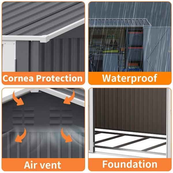 12 x 8 ft. Metal Storage Shed w/ Foundation Hinged Doors, Air Vents, Window for Backyard, Gray, Coverage Area-94 sq. ft.