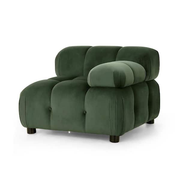 Noble House Lismore 35 in Round Arm Polyester Right Arm Modular Sectional Sofa Chair Only in. Forest Green and Dark Brown