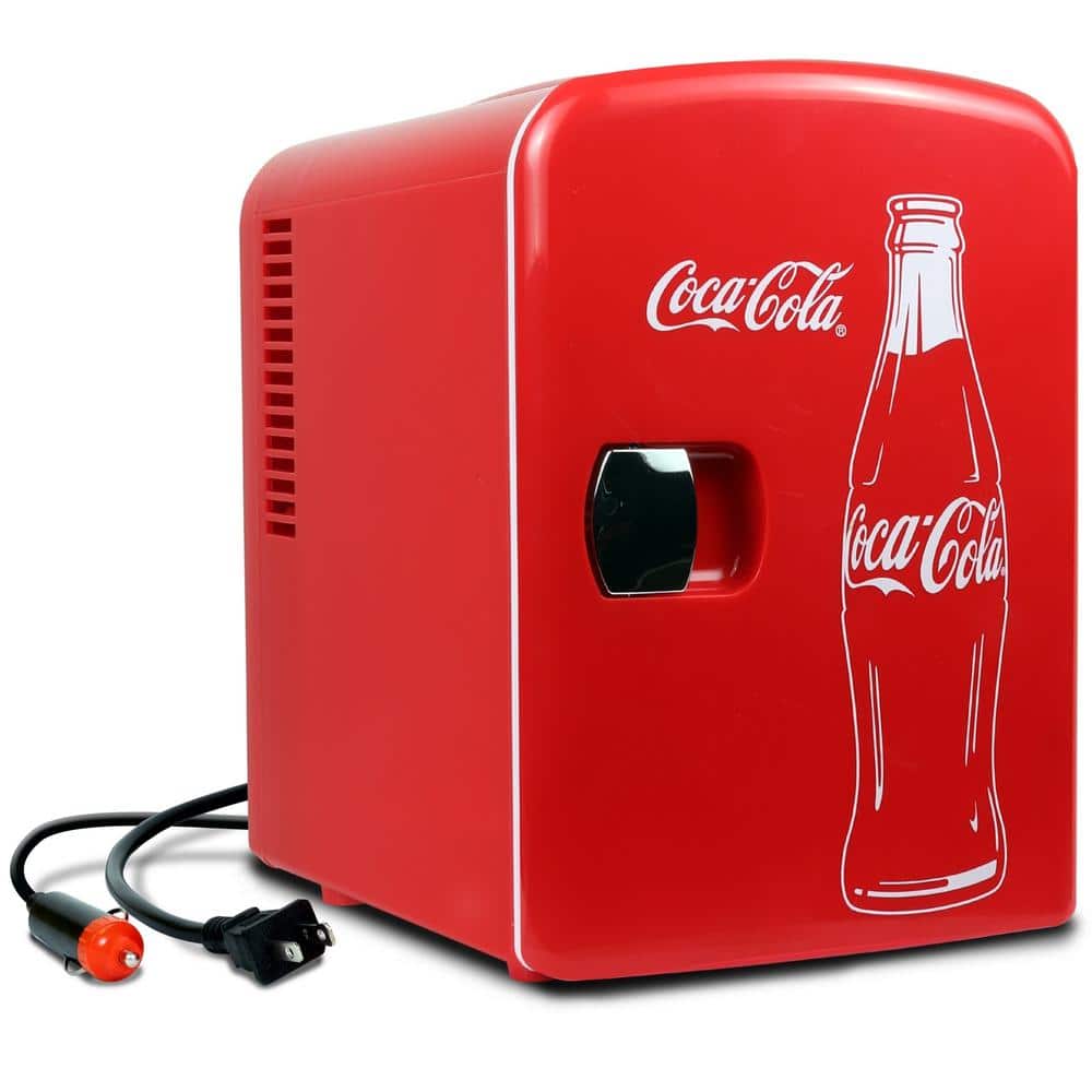 Coca-Cola Classic Coke Bottle 4L Mini Fridge with12V DC and 110V AC Cords,  6 Can Portable Cooler Red KWC-4C - The Home Depot