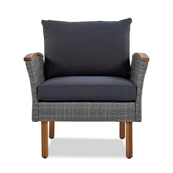 Cesicia 9-Piece Rattan Patio Conversation Set in Gray with Acacia Wood Legs and Coffee Table Washable Cushion