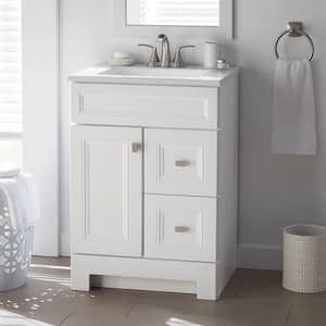 Sedgewood 24.5 in. W x 18.8 in. D x 34.4 in. H Freestanding Bath Vanity in White with Arctic Solid Surface Top