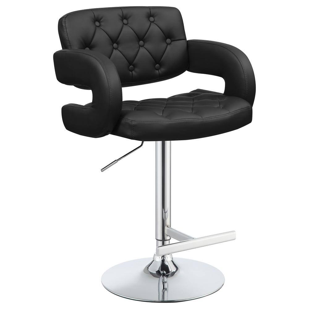 Adjustable Black Leather and Metal Swivel Bar Stool