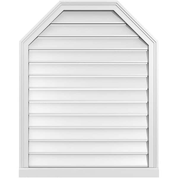 Ekena Millwork 30" x 38" Octagonal Top Surface Mount PVC Gable Vent: Functional with Brickmould Sill Frame