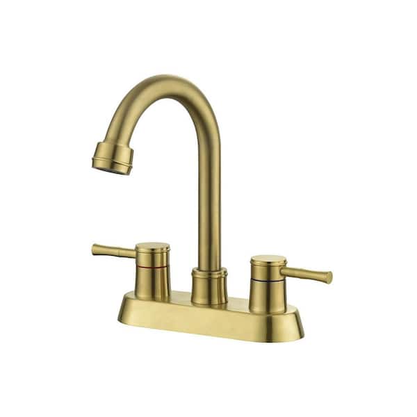 Miscool Ami 4 in. Centerset Double Handle Bathroom Faucet With Pop Up Drain in Brushed Gold