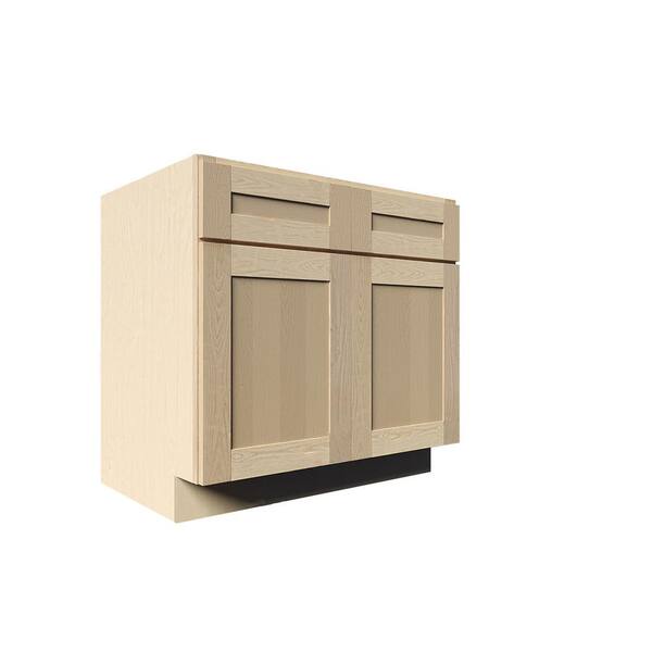 LIFEART CABINETRY 42 in. x 34.5 in. x 24 in. Lancaster Shaker Assembled Base Cabinet with 2-Doors and 2-Drawers in Natural Wood