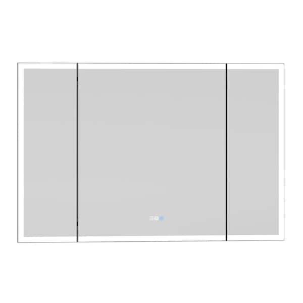 54 in. W x 36 in. H Rectangle Framed Wall Mounted Bathroom Vanity Mirror in Metal with Light and Monitor