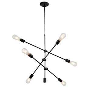 Modern 6-Light Black Sputnik Chandelier Industrial Adjustable Ceiling Light Fixture