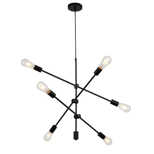 aiwen Modern 6-Light Black Sputnik Chandelier Industrial Adjustable Ceiling Light Fixture