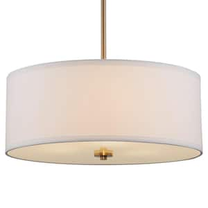 Nolan 60-Watt 3-Light Cool Brass Modern Chandelier with White Shade, No Bulb Included